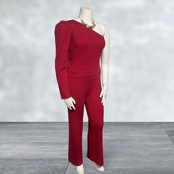 Sofia Jeans by Sofia Vergara Red One Shoulder Sweeter Knit  Jumpsuit - Picture 4 of 7